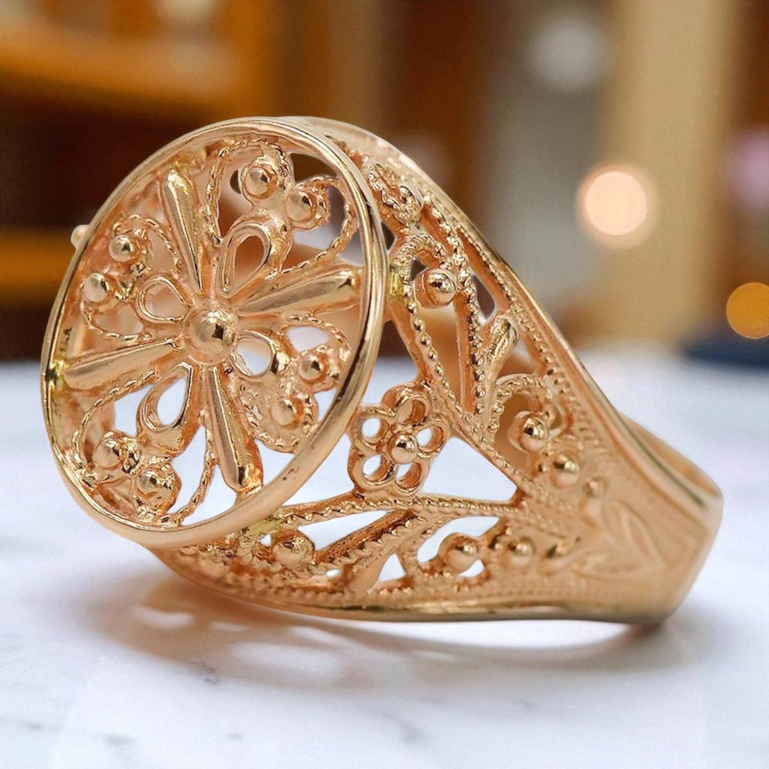 Vintage rose pink 14k 585 gold Vintage ring vrn133
