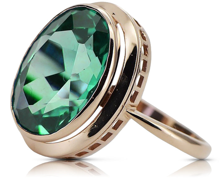 Rose pink 14k gold 585 Emerald ring vrc285 Vintage Russian Soviet style