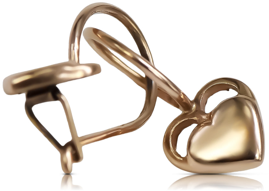 Vintage rose pink 14k 585 gold Vintage heart earrings ven212