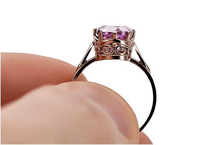 Vintage craft Ring Amethyst Original Vintage 14K Rose Gold vrc366r