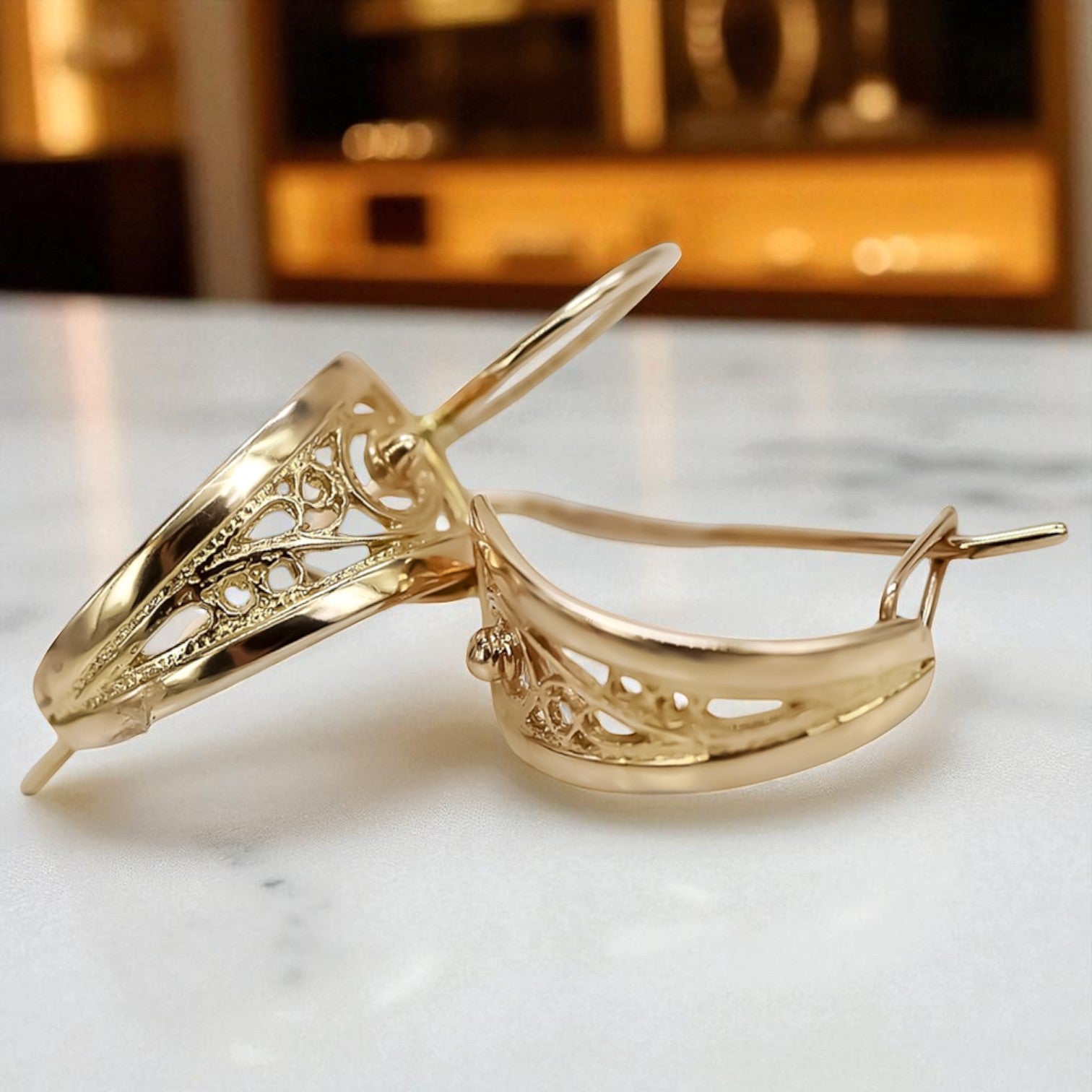 Vintage rose pink 14k 585 gold Vintage leaf earrings ven232
