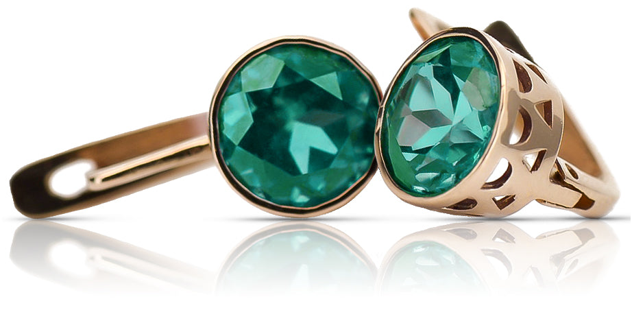 Vintage rose pink 14k 585 gold Emerald earrings vec107 vec107r-em