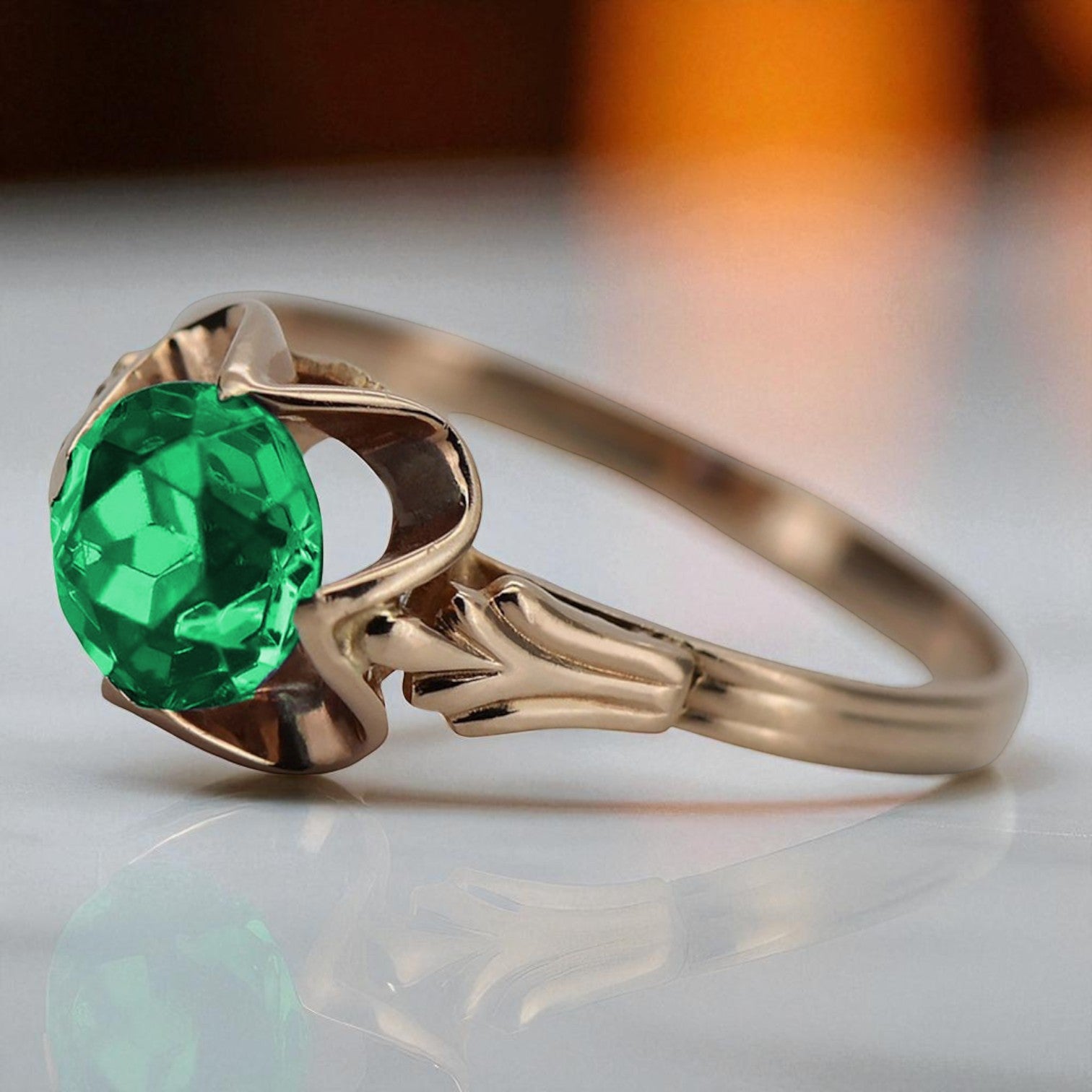 Vintage rose pink 14k gold 585 Emerald ring vrc023 Vintage vrc023r-em