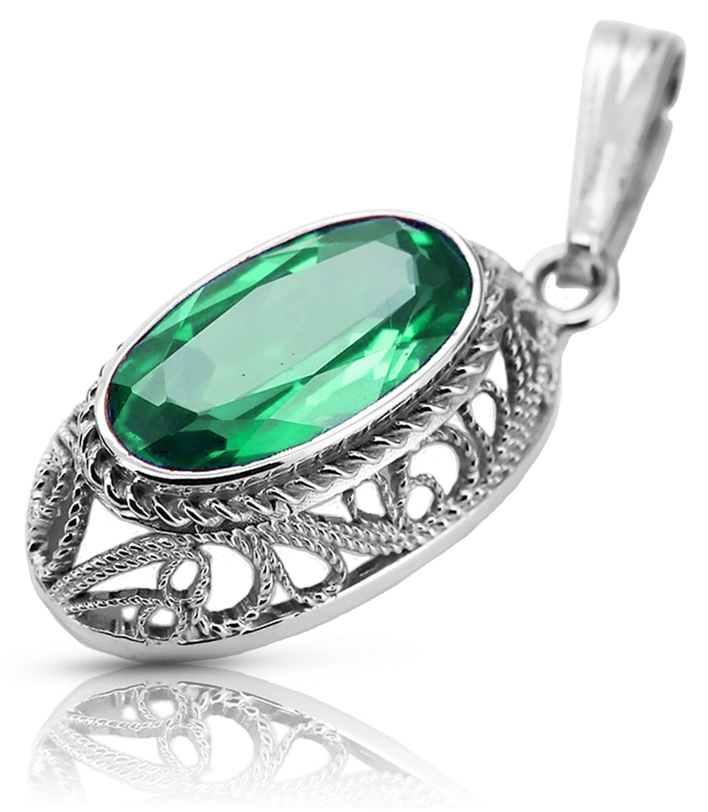 Soviet silver 925 pendant with emerald vpc014s Vintage vpc014s-em