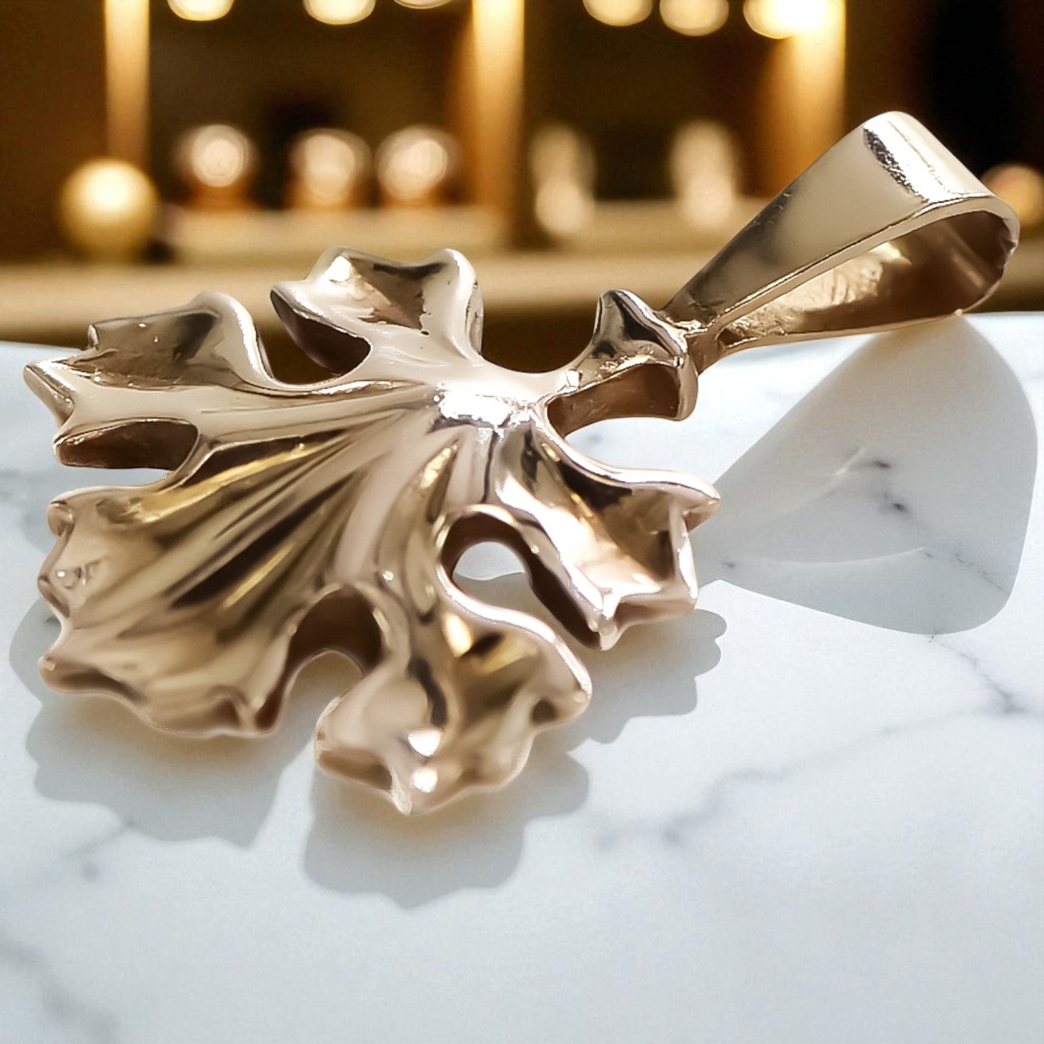 Vintage rose pink 14k 585 gold Vintage leaf pendant vpn077