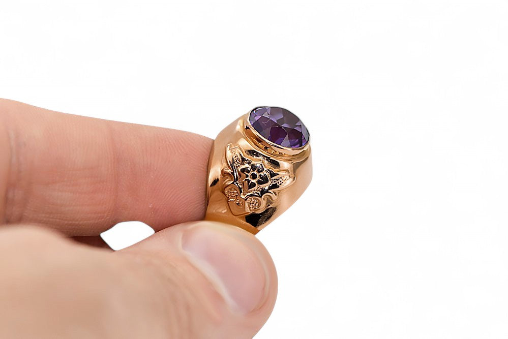 Rose 14K pink gold Alexandrite Ring vrc078 Russian Soviet Vintage style vrc078r-ax
