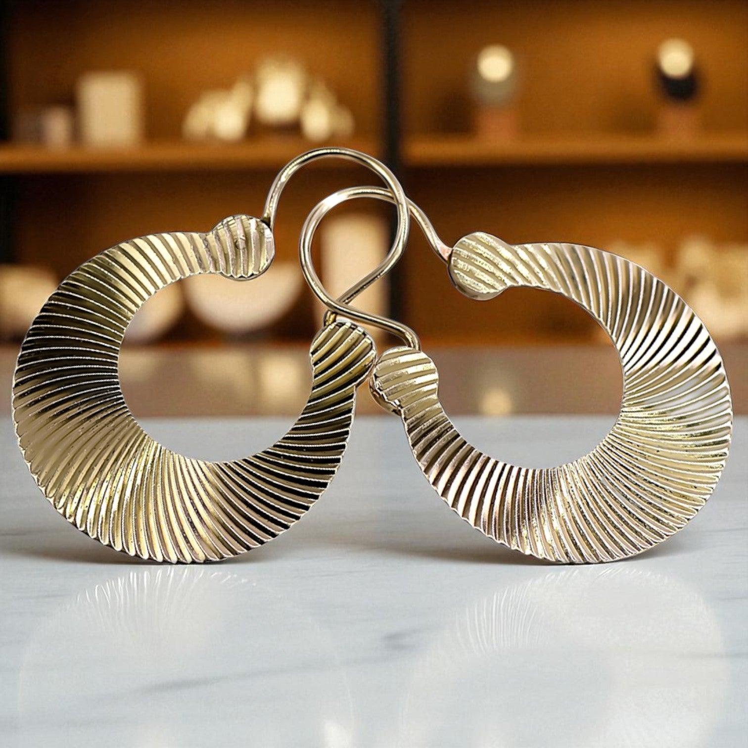 Vintage rose pink 14k 585 gold Vintage Gipsy earrings ven037