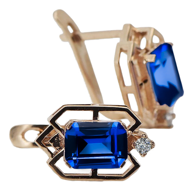 Sapphire diamonds Vintage Earrings craft Original 14K Rose Gold vec020r