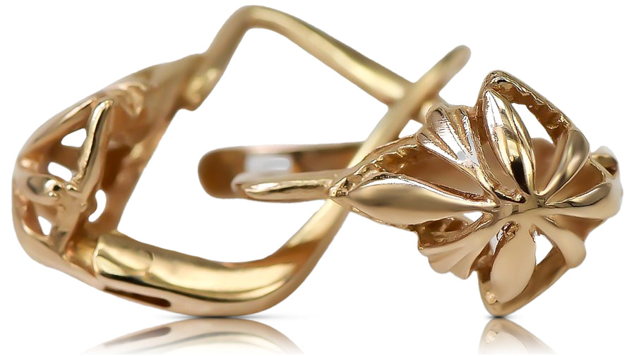 Vintage rose pink 14k 585 gold Vintage leaf earrings ven137