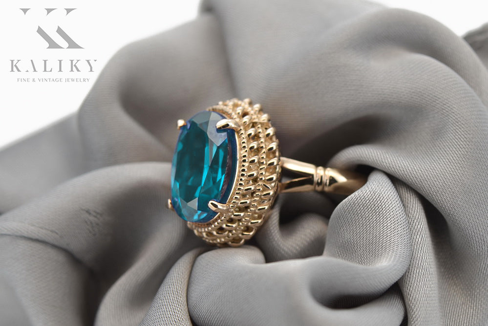 Vintage rose pink 14k gold 585 Aquamarine ring vrc068 Vintage vrc068r-aq