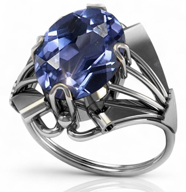 Vintage Silver Ring 925 with Alexandrite, Oval 10x14mm