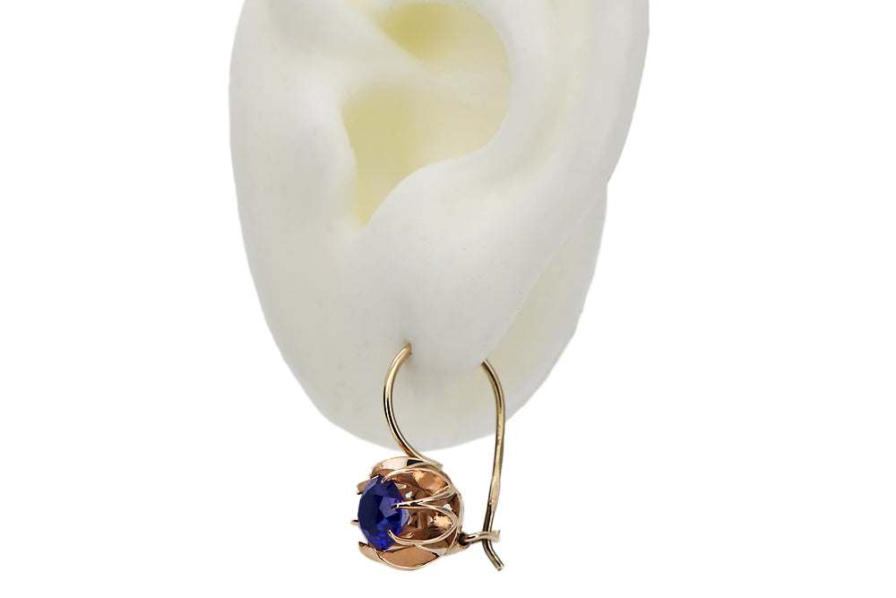 Vintage rose pink 14k 585 gold sapphire earrings vec062 vec062r-sp