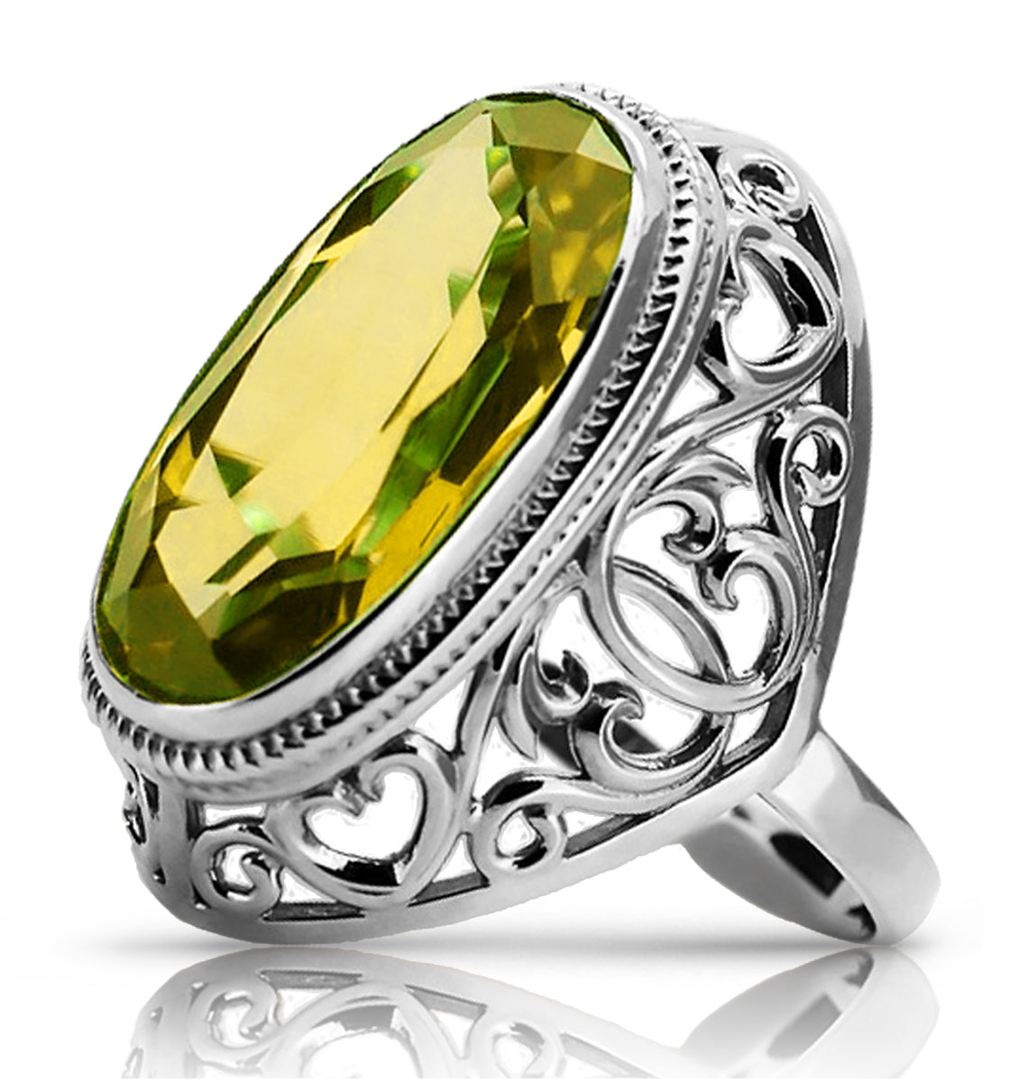 Silver 925 Soviet Russian style peridot ring vrc184s Vintage