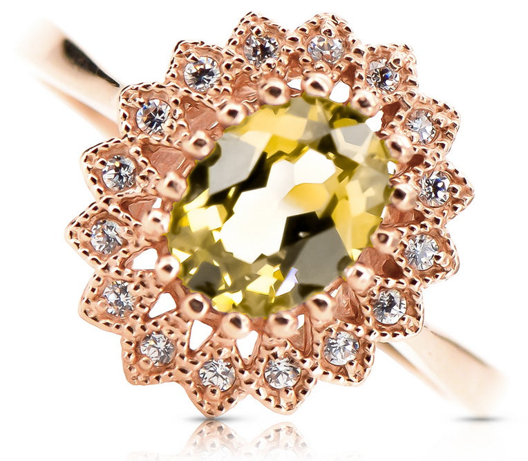 Vintage Jewlery Ring Yellow Peridot Original Vintage 14K Rose Gold crc012r