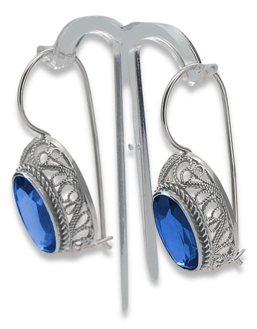 Vintage Silver 925 Sapphire Earrings, Oval 37mm vec023s-sp