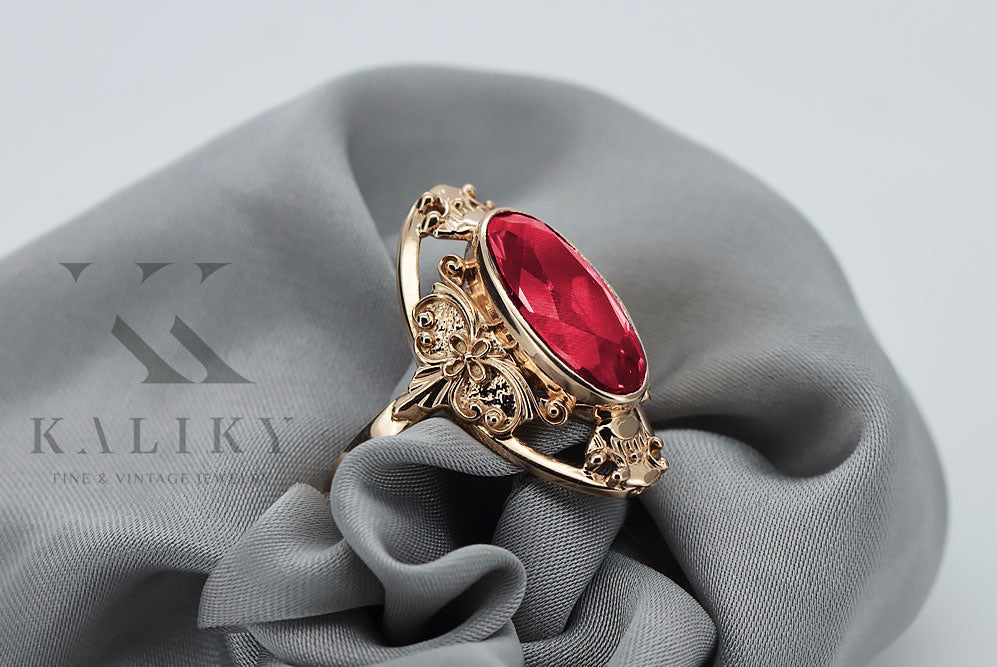 Vintage rose pink 14k gold 585 Ruby ring vrc014 Vintage vrc014r-rb