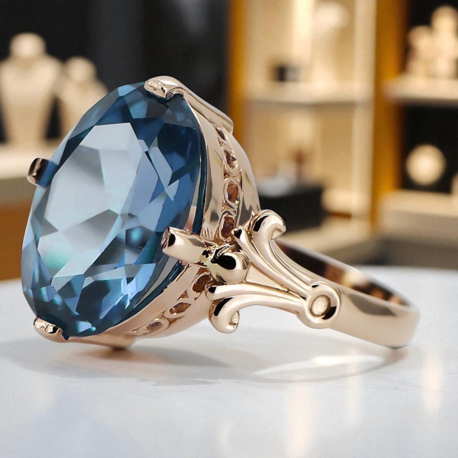 Ring Vintage craft Aquamarine Original Vintage 14K Rose Gold vrc369r