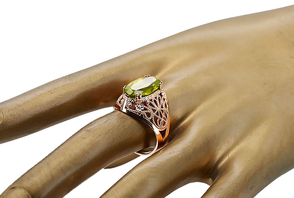 Vintage Jewlery Ring Yellow Peridot Original Vintage 14K Rose Gold vrc074r vrc074r-yp