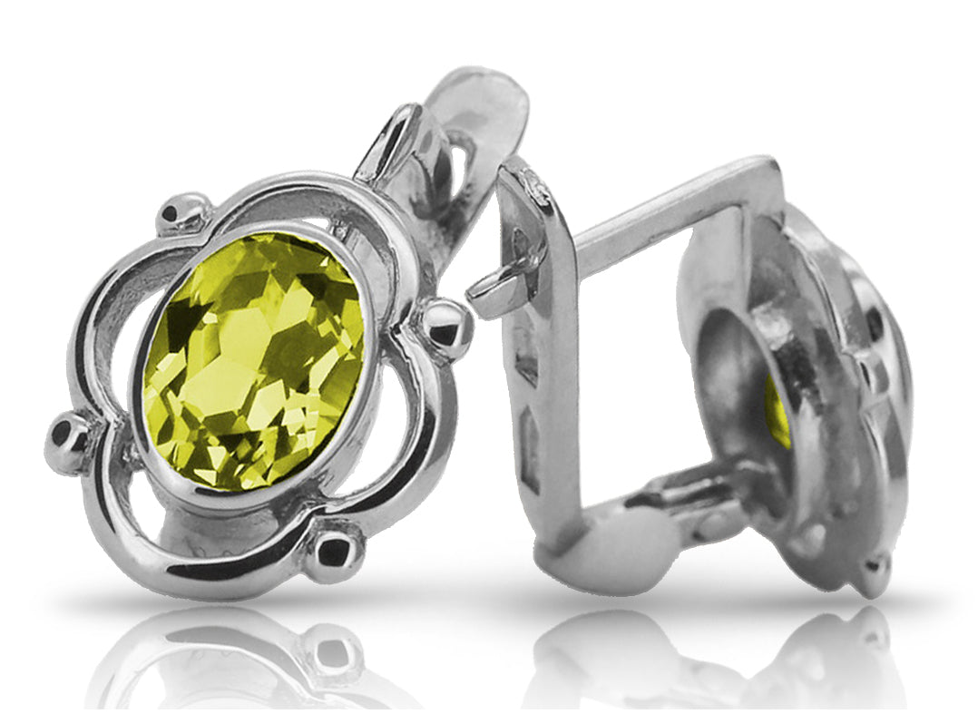 Vintage 925 Silver peridot earrings vec033s Russian Soviet style vec033s-yp