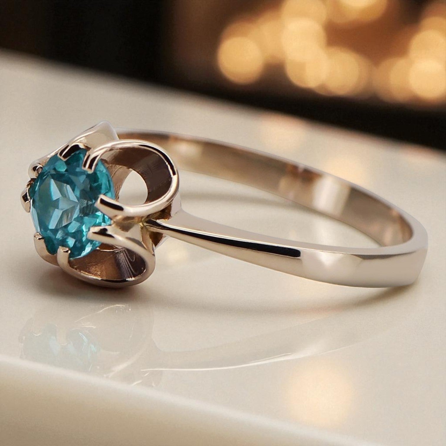 Vintage rose pink 14k gold 585 Aquamarine ring vrc348 Vintage vrc348r-aq