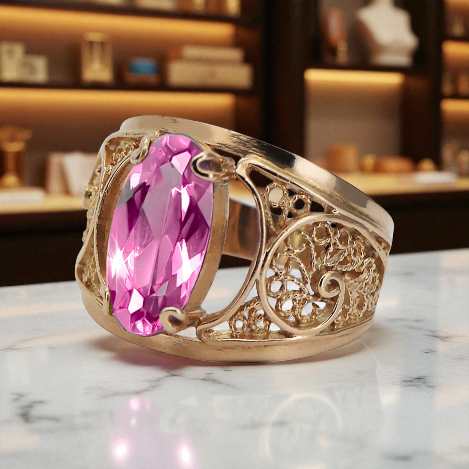 Ring Vintage craft Amethyst Original Vintage 14K Rose Gold vrc057r vrc057r-am