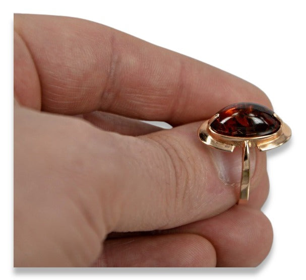 Vintage rose 14k 585 gold amber ring vrab055