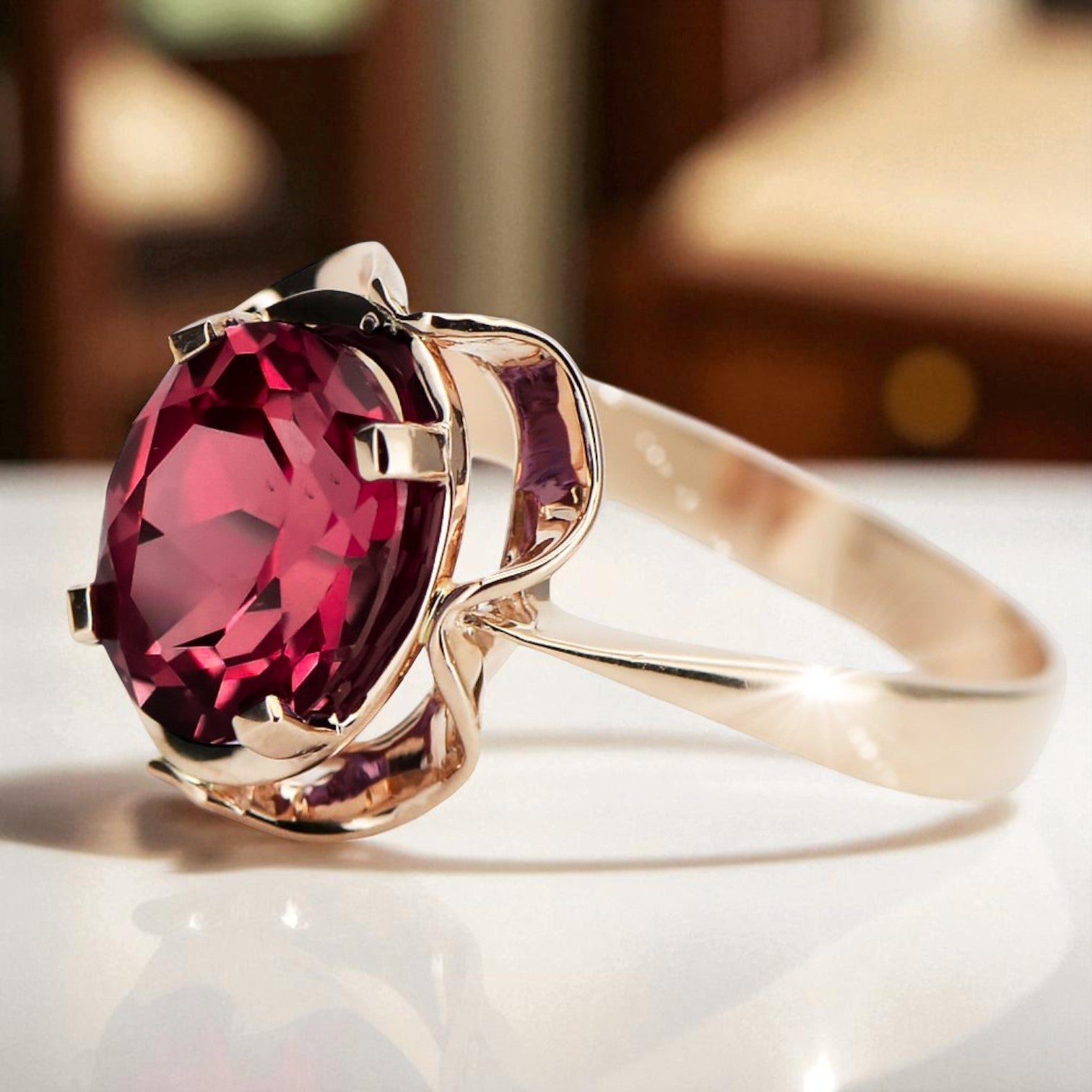 Ring Ruby Original Vintage 14K Rose Gold Vintage Jewlery vrc206r vrc206r-rb