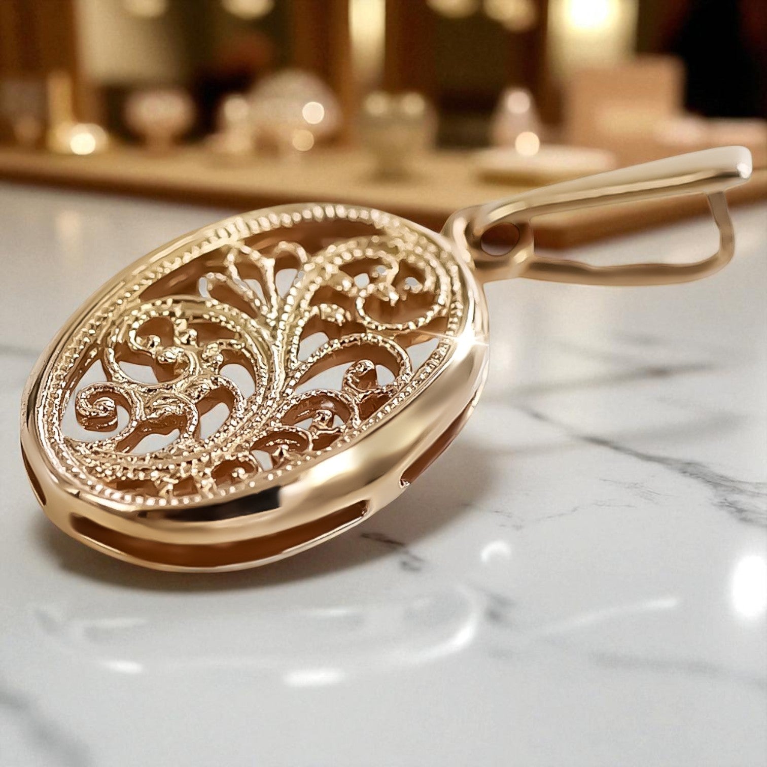 Vintage rose pink 14k 585 gold  Vintage oval pendant vpn088