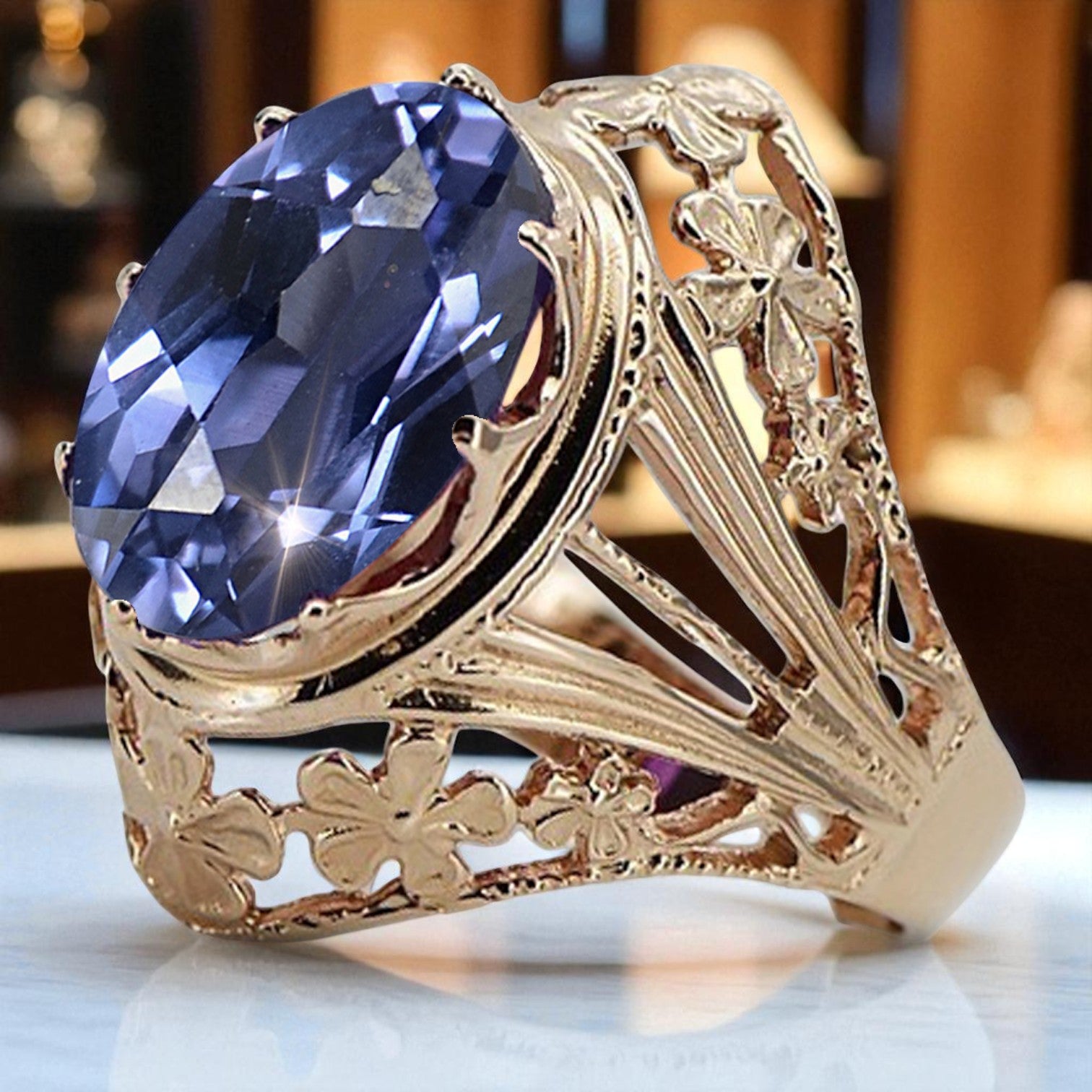 14k Rose Gold Vintage Alexandrite Ring, Oval 12x16mm