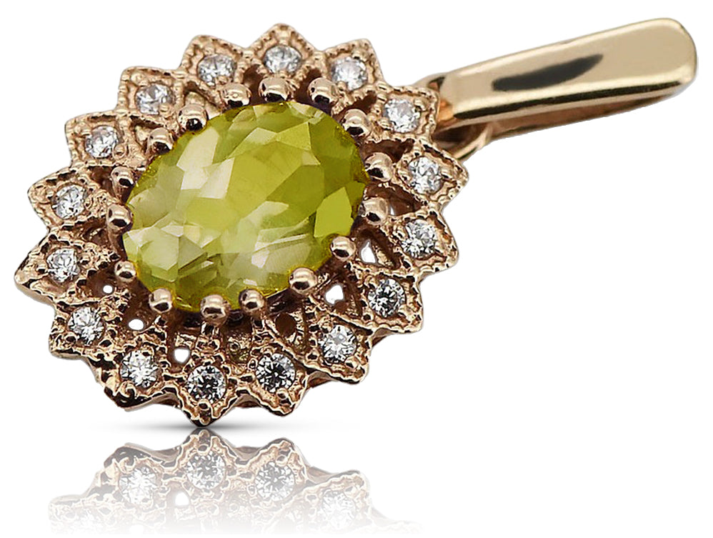 Vintage rose pink 14k 585 gold peridot pendant vpc018 Vintage vpc018r-yp