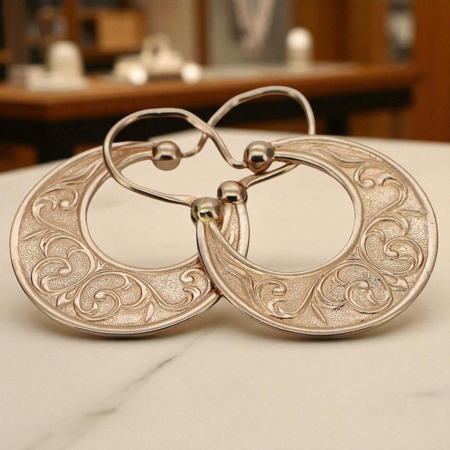 Rose pink 14k 585 gold Vintage Gipsy earrings ven050r
