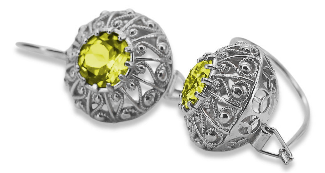 Silver 925 Peridot earrings vec002s Russian Soviet style vec002s-yp