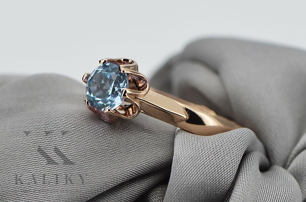 Rose pink 14k gold 585 Aquamarine ring vrc122 Vintage