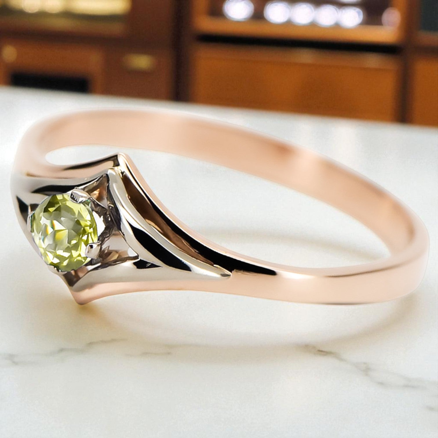 Yellow Peridot Original Vintage 14K Rose Gold Ring Vintage craft vrc351r vrc351r-yp