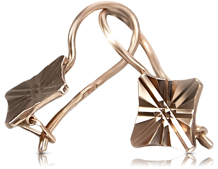 Vintage rose pink 14k 585 gold Vintage square earrings ven156