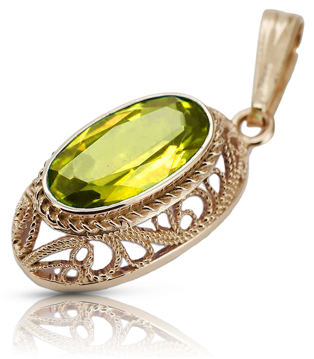 Vintage rose 14k 585 gold perdiot pendant vpc014 Vintage