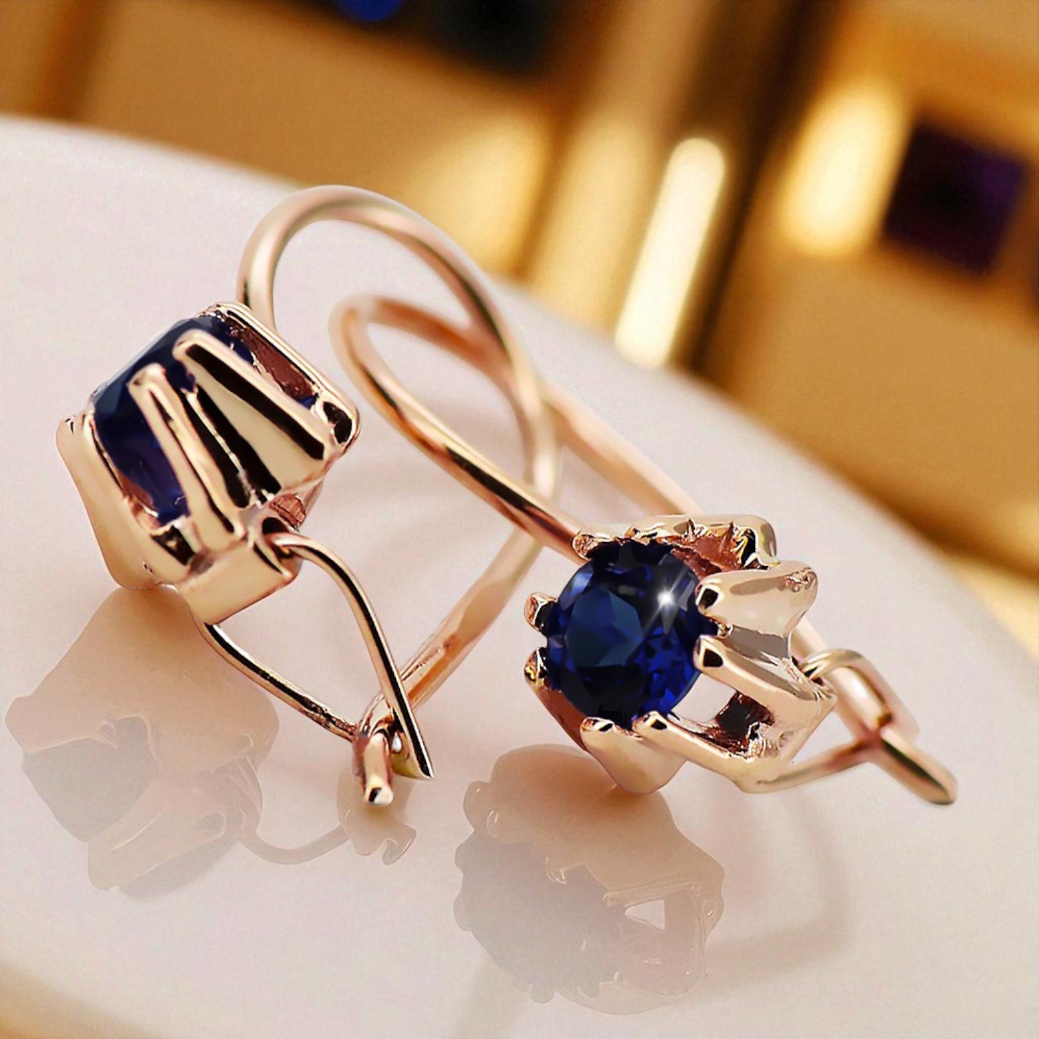 Original Vintage 14K Rose Gold Sapphire Earrings Vintage Jewlery vec053r vec053r-sp