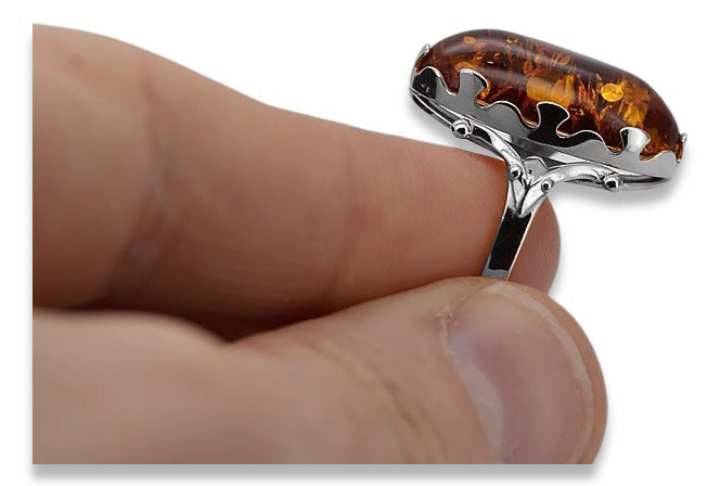 Silver 925 unique amber ring vrab052s Russian Soviet jewelry style