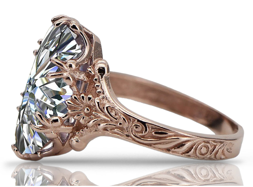 14k Rose Gold Vintage Oval Cubic Zirconia Ring vrc084r-zi