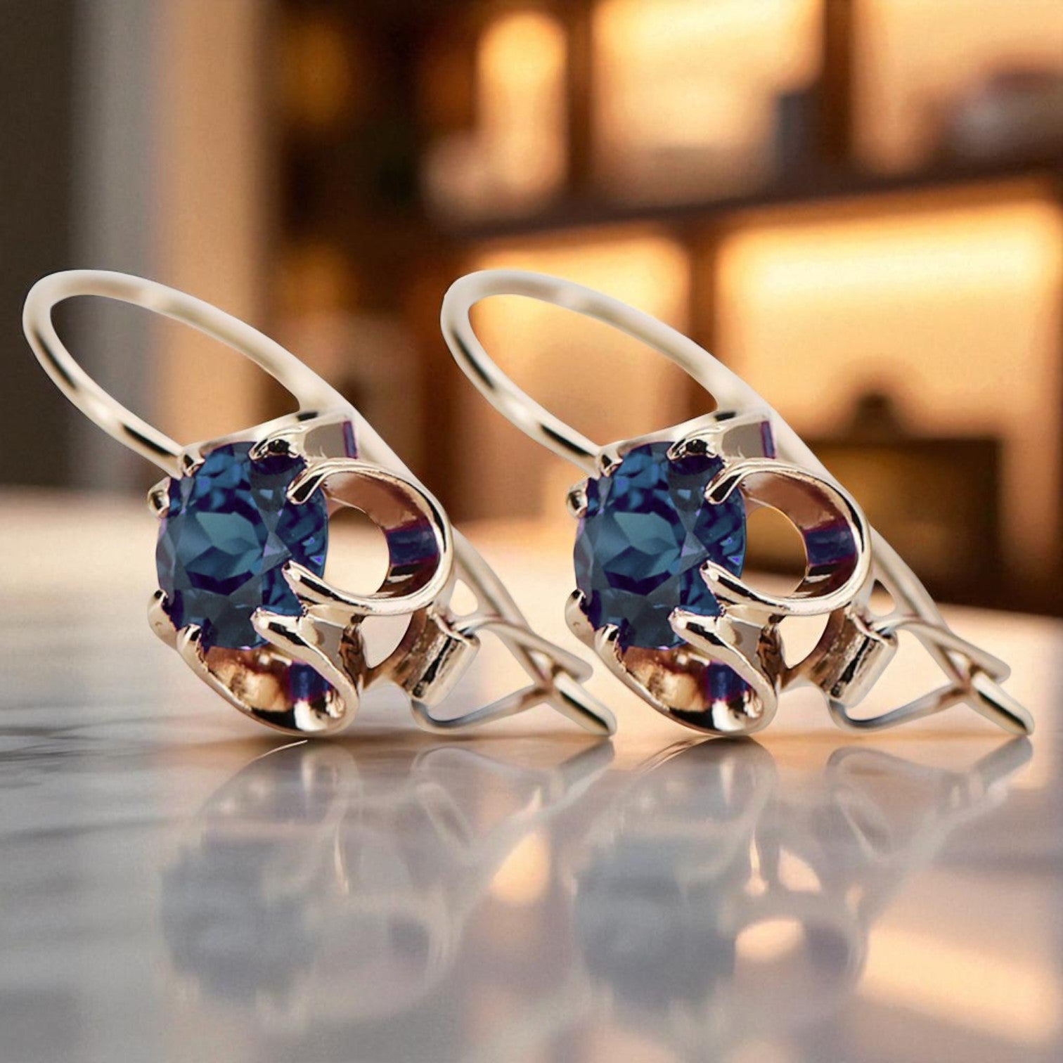 Rose pink 14k 585 gold alexandrite earrings vec035 Vintage Russian Soviet style vec035r-ax