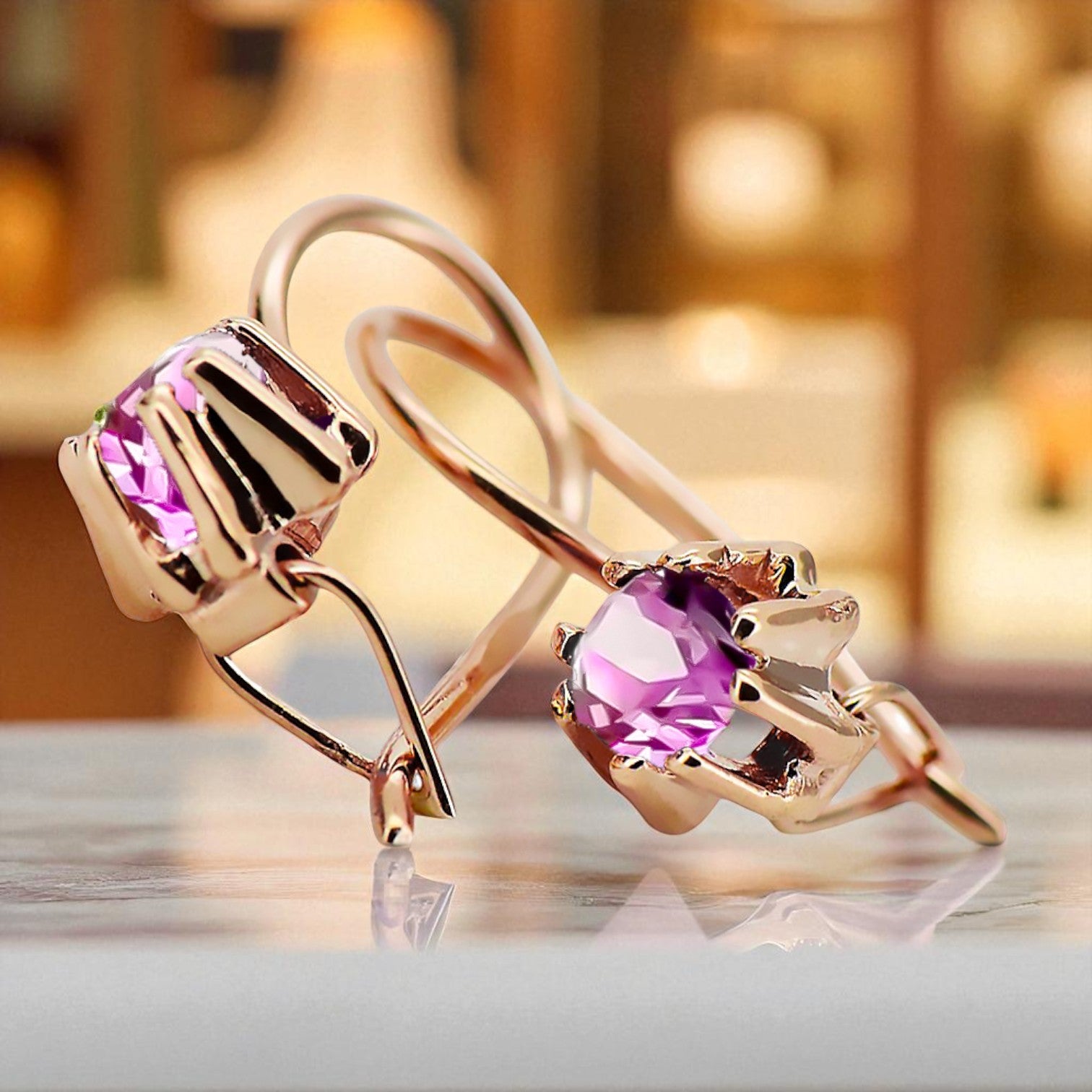 Original Vintage 14K Rose Gold Amethyst Earrings Vintage vec053r