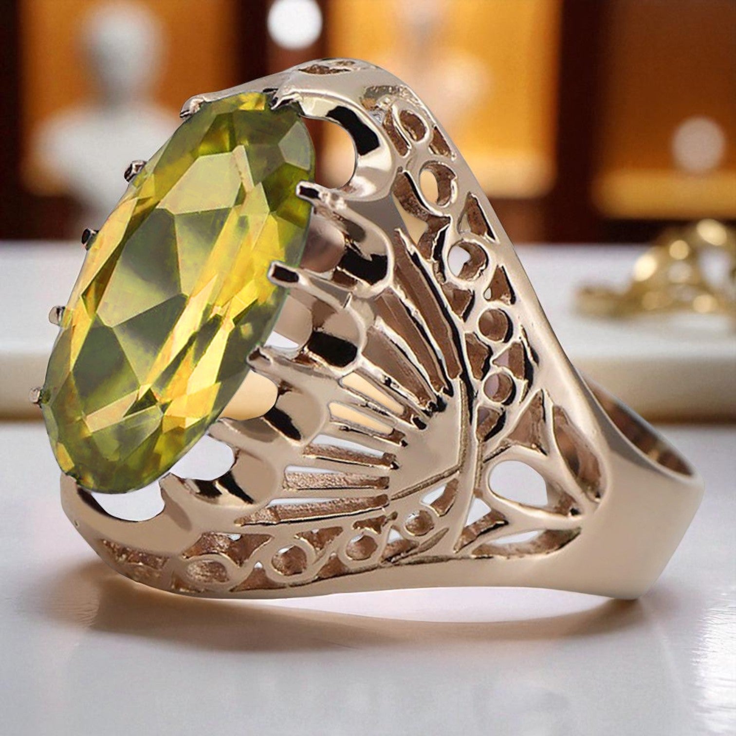Vintage rose pink 14k gold 585 Peridot ring vrc020r Russian Soviet Vintage style vrc020r-yp