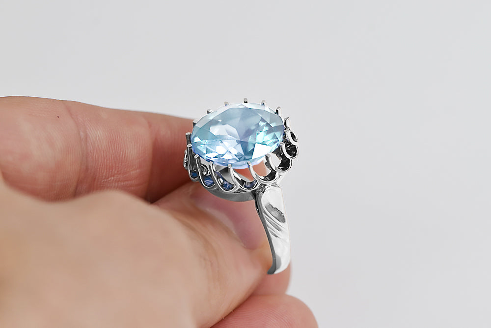 Sterling silver 925 Aquamarine Ring Vintage craft vrc035s vrc035s-aq