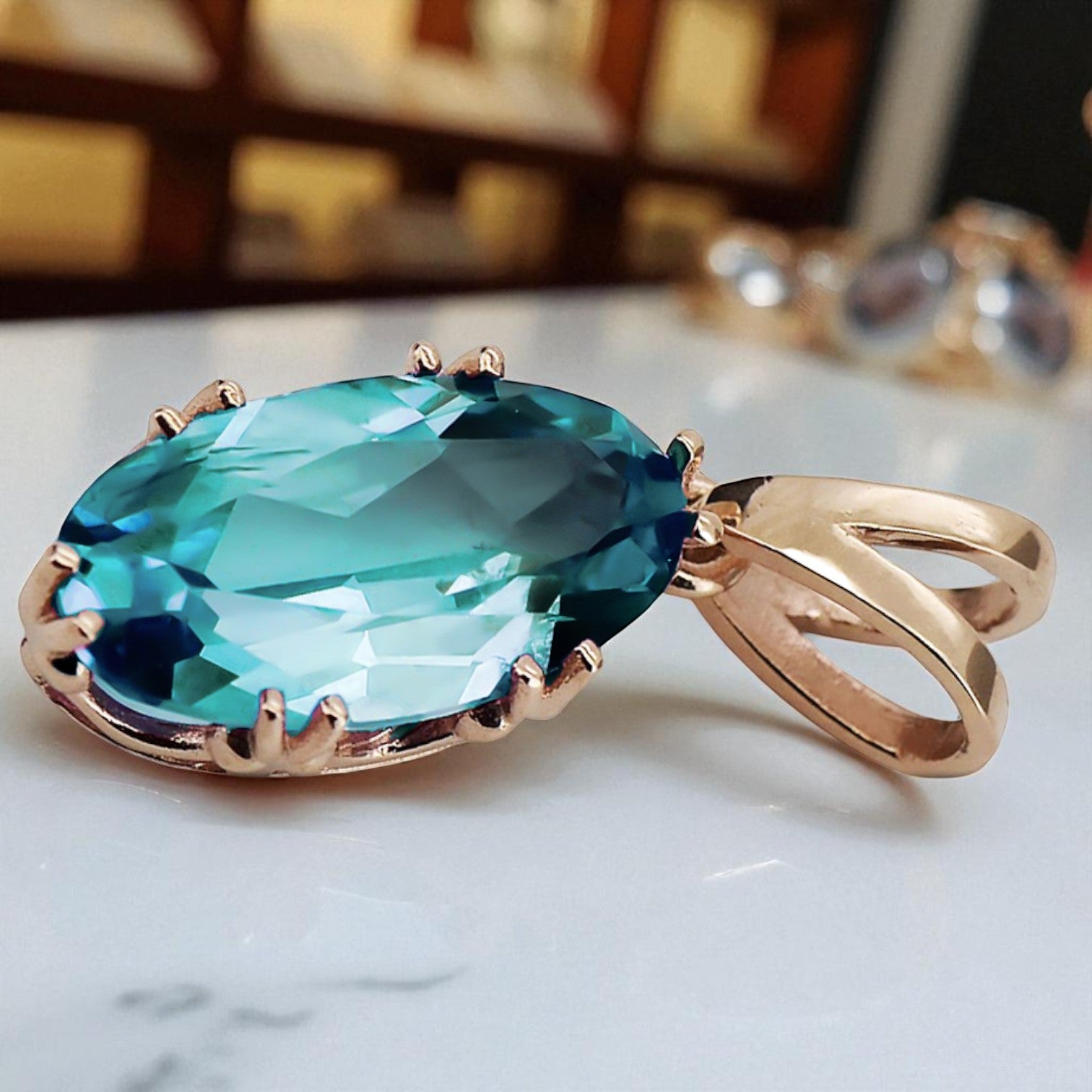 Pendant Aquamarine Original Vintage 14K Rose Gold Vintage Jewlery vpc019r