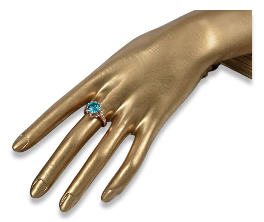 Vintage 925 Silver Rose Gold Plated Aquamarine Ring vrc045rp Vintage