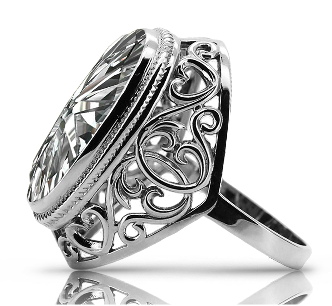 Silver 925 Soviet Russian style zircon ring vrc184s Vintage