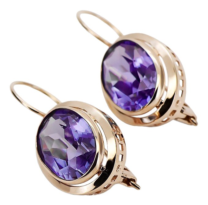 Vintage rose pink 14k 585 gold Alexandrite earrings vec114 vec114r-ax