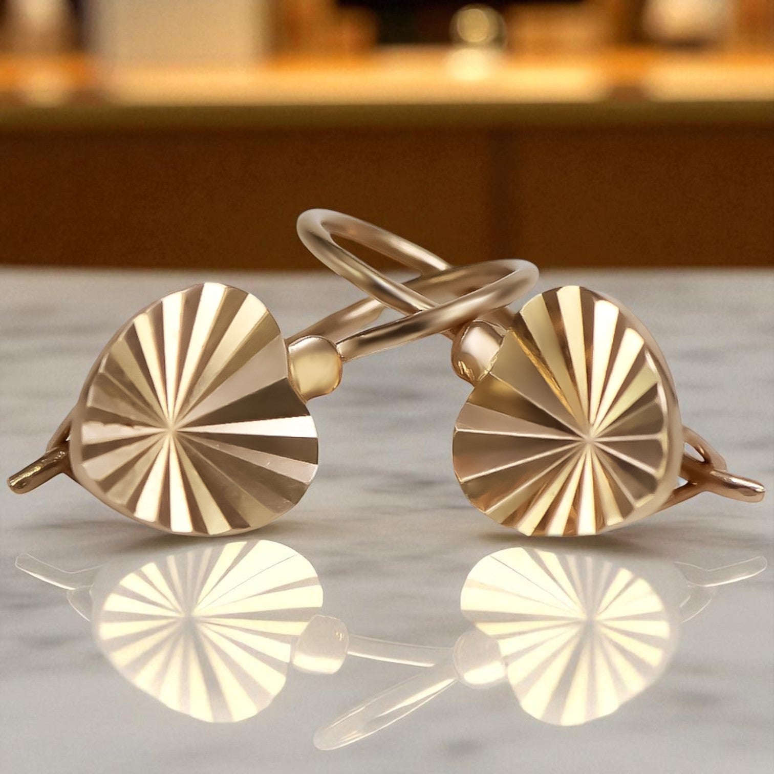 Vintage rose pink 14k 585 gold  Vintage leaf earrings ven113