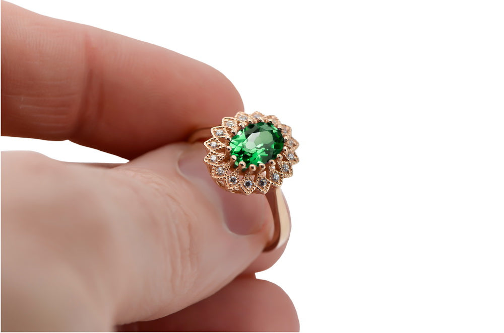 Emerald Original Vintage 14K Rose Gold Ring Vintage style crc012r crc012r-em