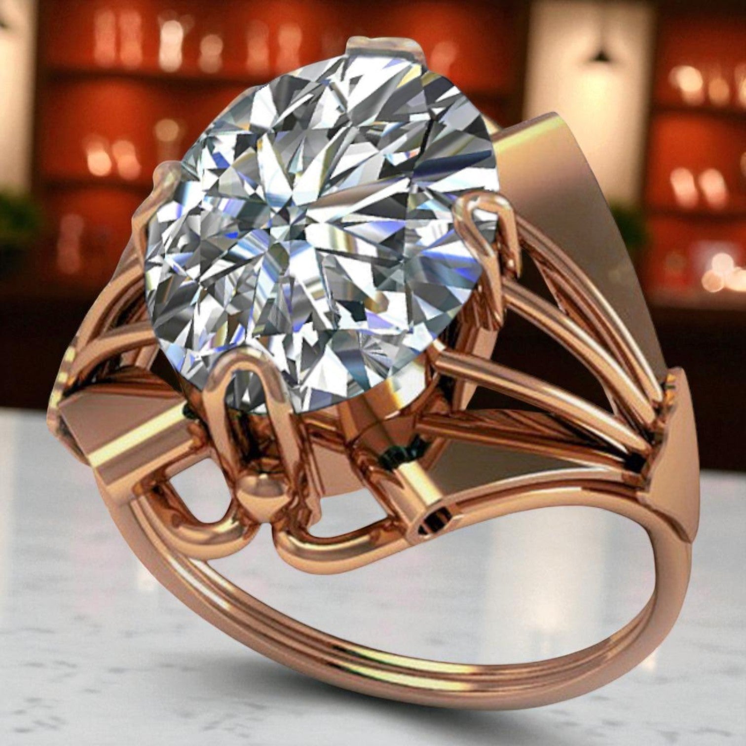 Vintage rose pink 14k gold 585 Cubic Zircon ring vrc015 Vintage